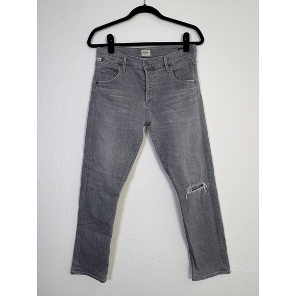 Citizens Of Humanity Denim - Citizens of Humanity Womens Grey Distressed Emerson Straight Leg Jeans Size 29